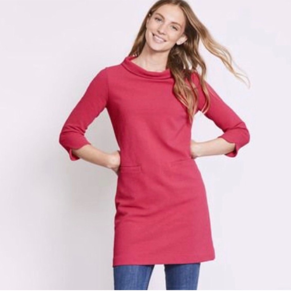 Boden size 4 pink ribbed mock neck tunic dress with pockets business casual